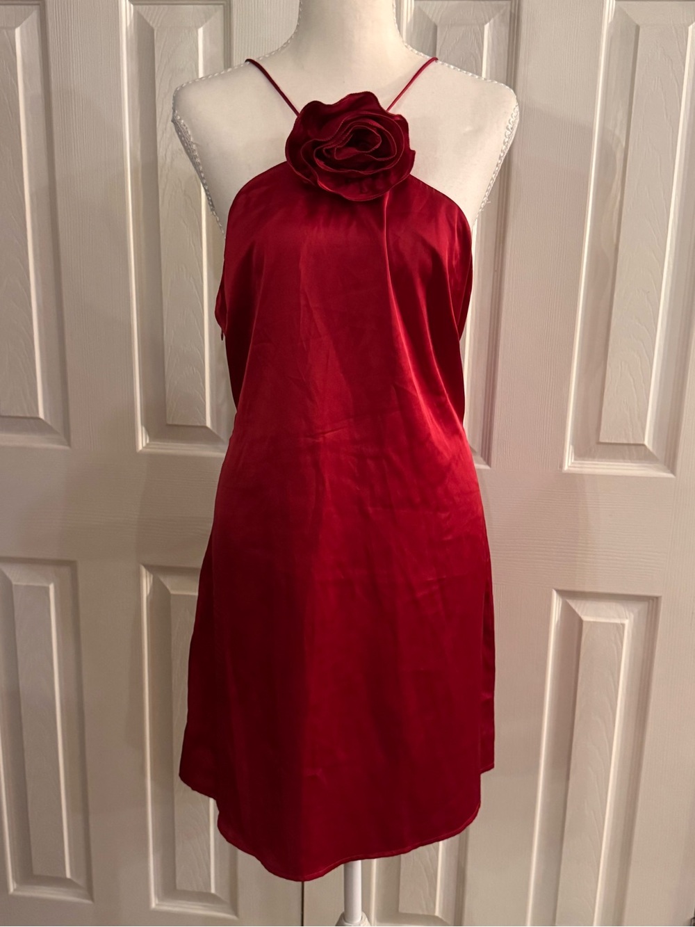 Fuchsia  Halter Dress with Rose Accent - Women